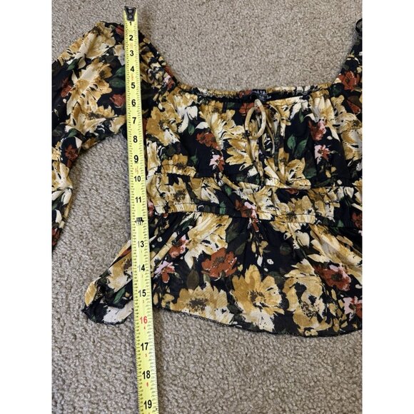 Womens Mesh Crop Top Floral Babydoll Coquette Y2k Fairy Goth Flare Sleeve XS - Picture 11 of 11